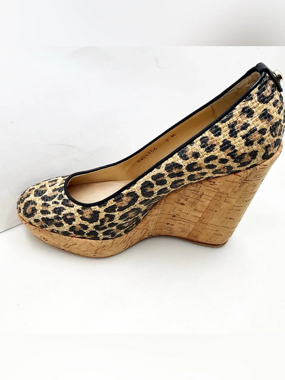 {Stuart Weitzman} Leopard-print Cork Wedge Raffia Platforms